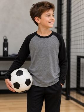 Kids' Long-Sleeve Raglan Tee in Gray and Black